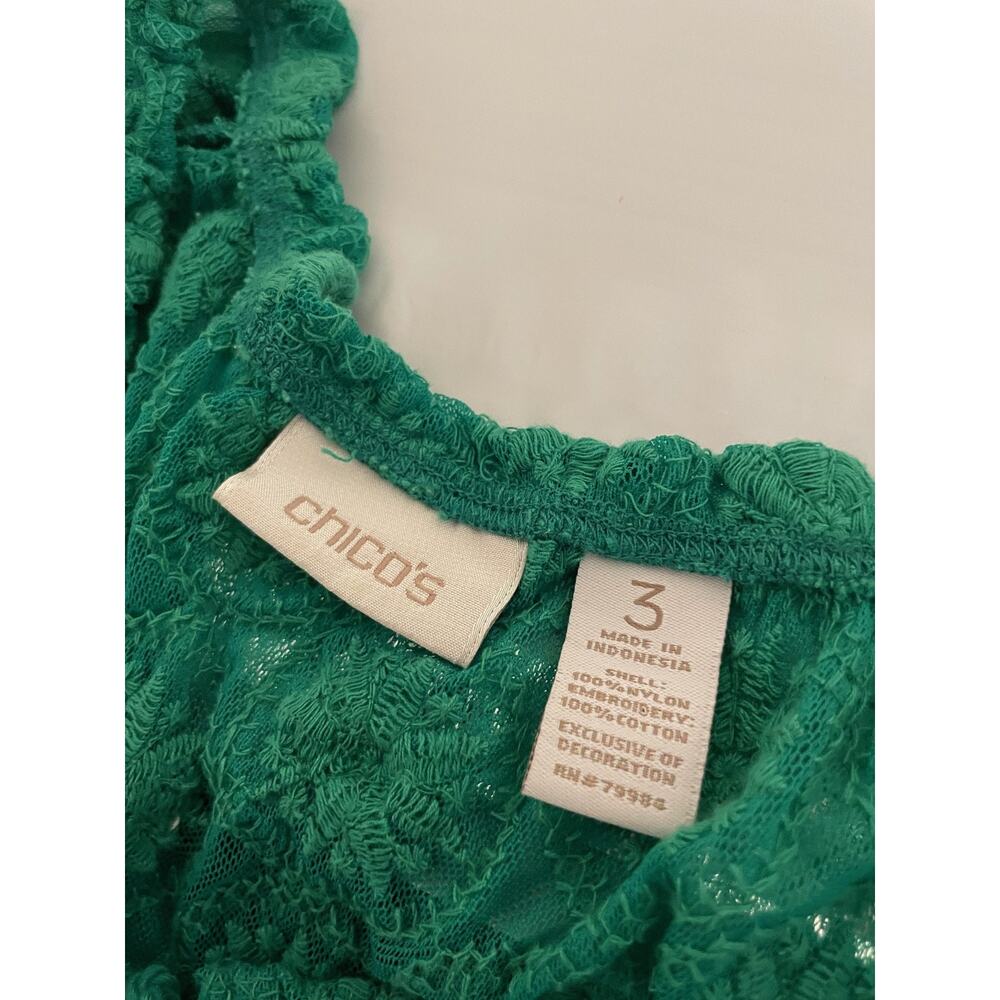 Chicos Top Womens Size 3 US XL Green Sheer Lace Embroidered Tassel Tunic Fairy - Picture 3 of 7